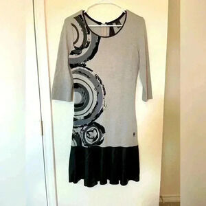 Desigual Gray Mini Dress with Black Leather Hem Womens Size Medium